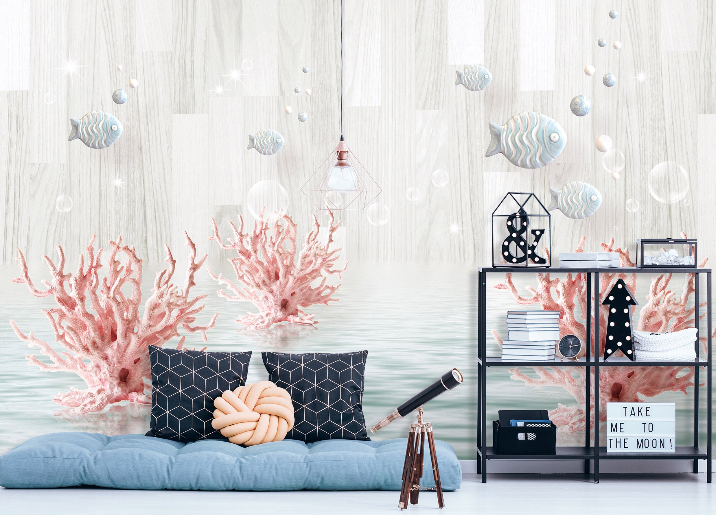 3D Pink Coral Fish 1037 Wall Murals