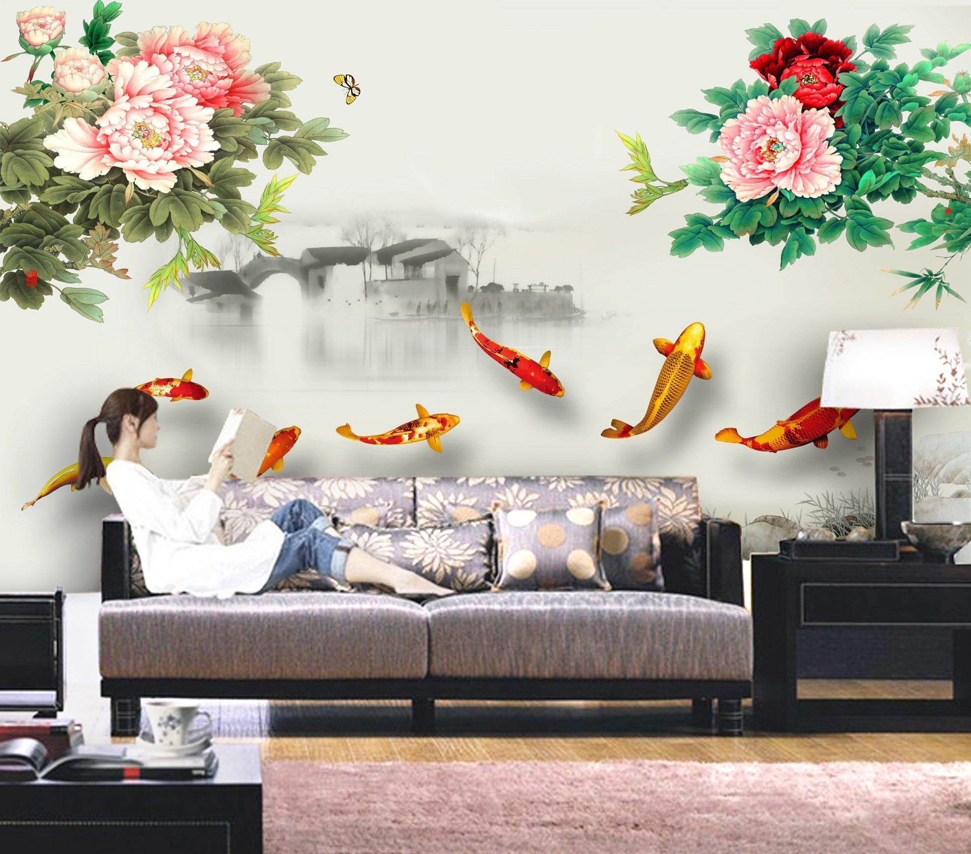 3D Ink Painting Flower Fish 314 Wallpaper AJ Wallpaper