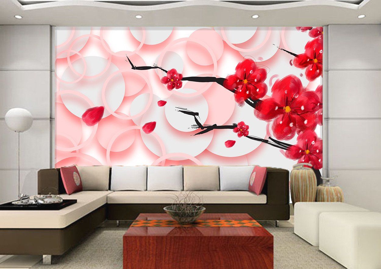 3D Red Branch Flower 445 Wallpaper AJ Wallpaper