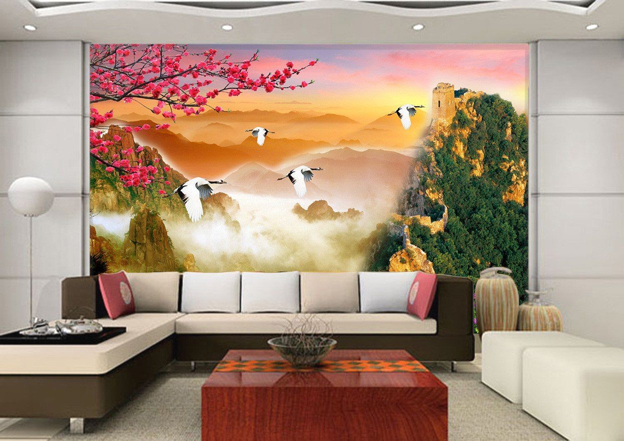 3D Flower Tree Crane Scenery 902 Wallpaper AJ Wallpaper