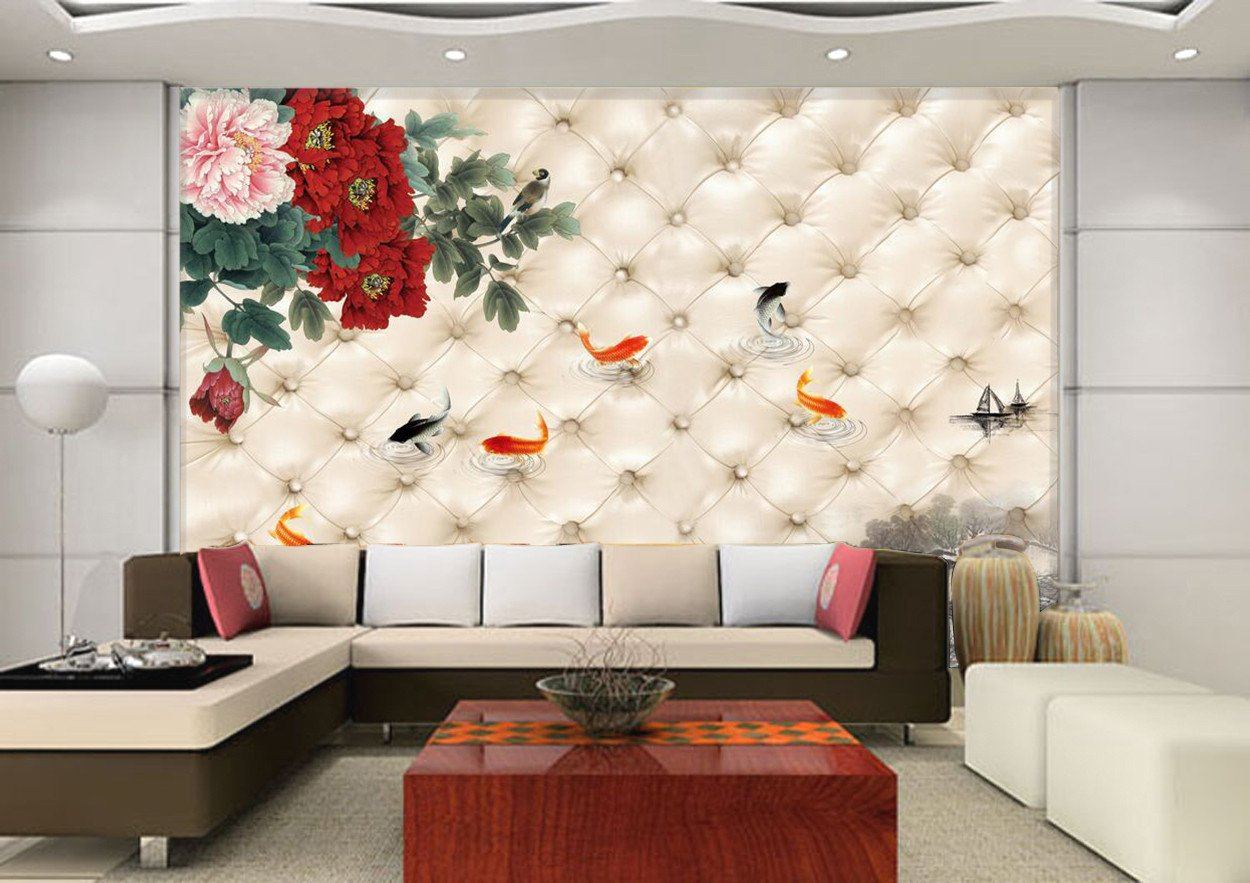 3D Texture red flower fish Wallpaper AJ Wallpaper 1