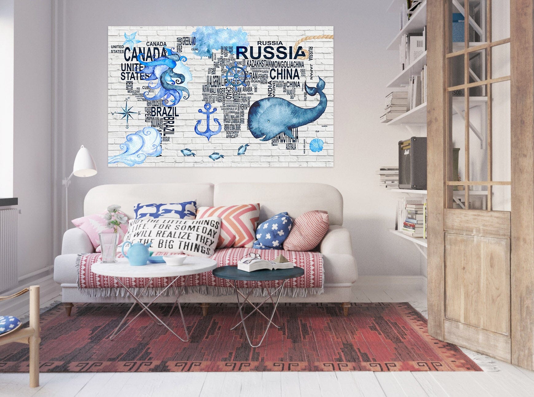 3D Blue Whale 116 World Map Wall Sticker Wallpaper AJ Wallpaper 2