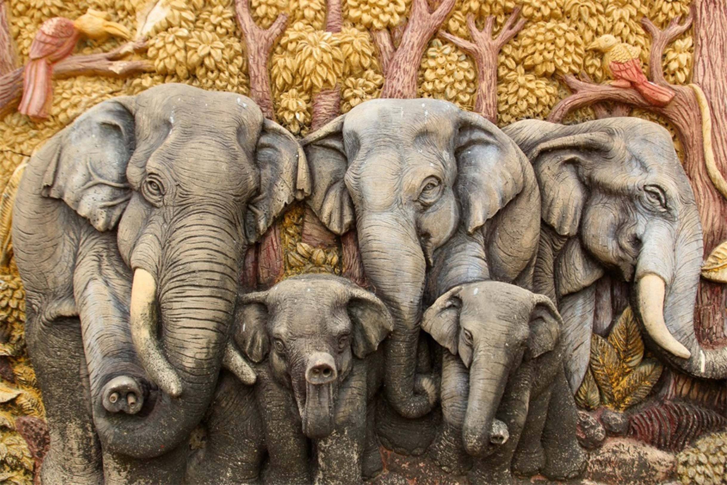 3D Elephants Carvings 392 Garage Door Mural Wallpaper AJ Wallpaper