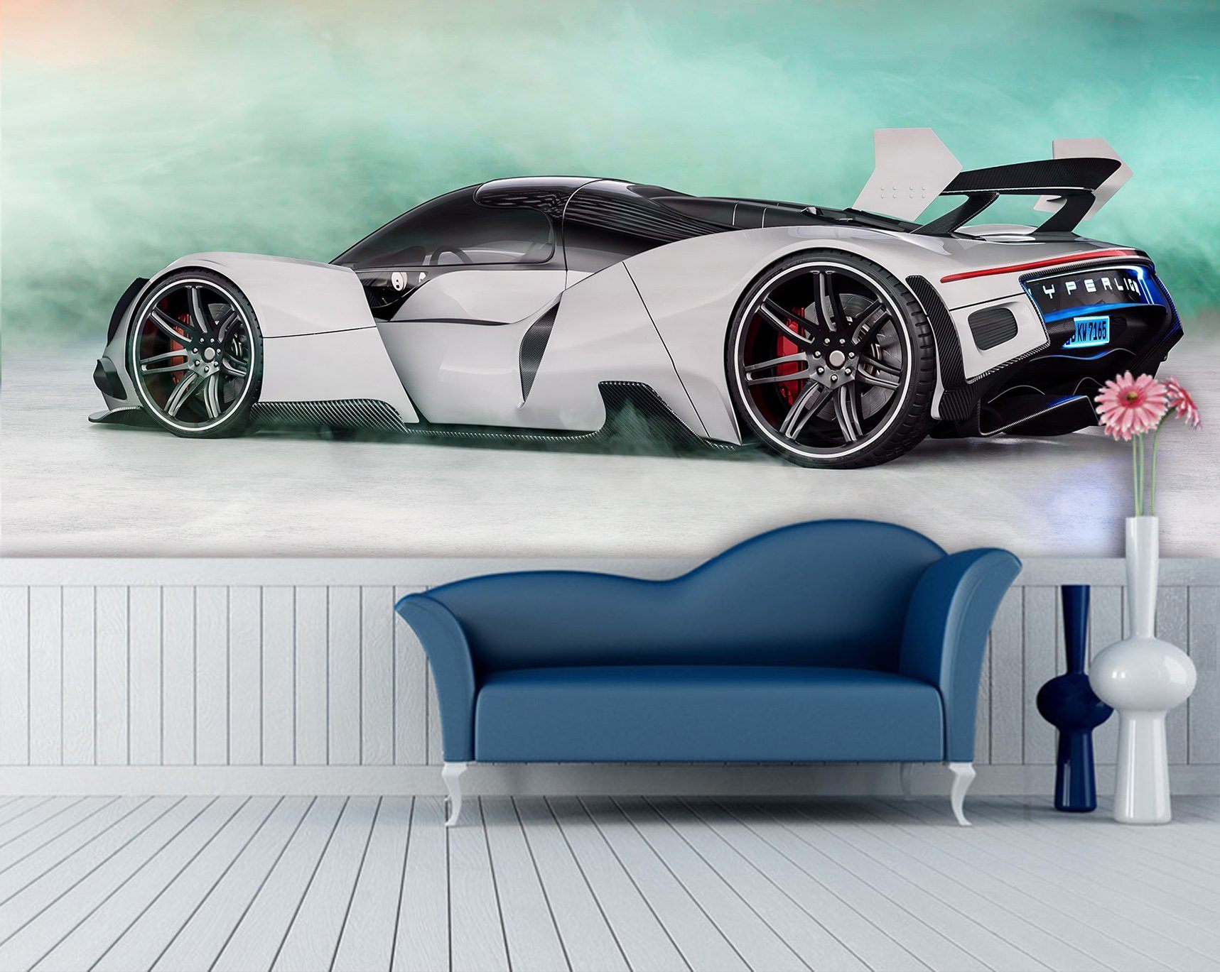 3D White Sports Car Side 965 Vehicle Wall Murals Wallpaper AJ Wallpaper 2