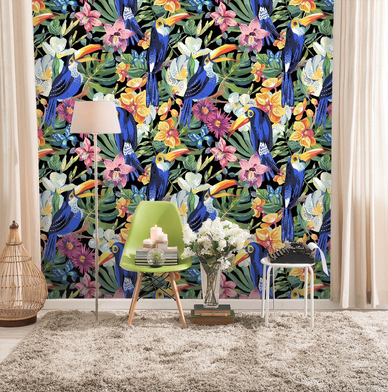 3D Blue Toucan Flower 53 Wall Murals Wallpaper AJ Wallpaper 2