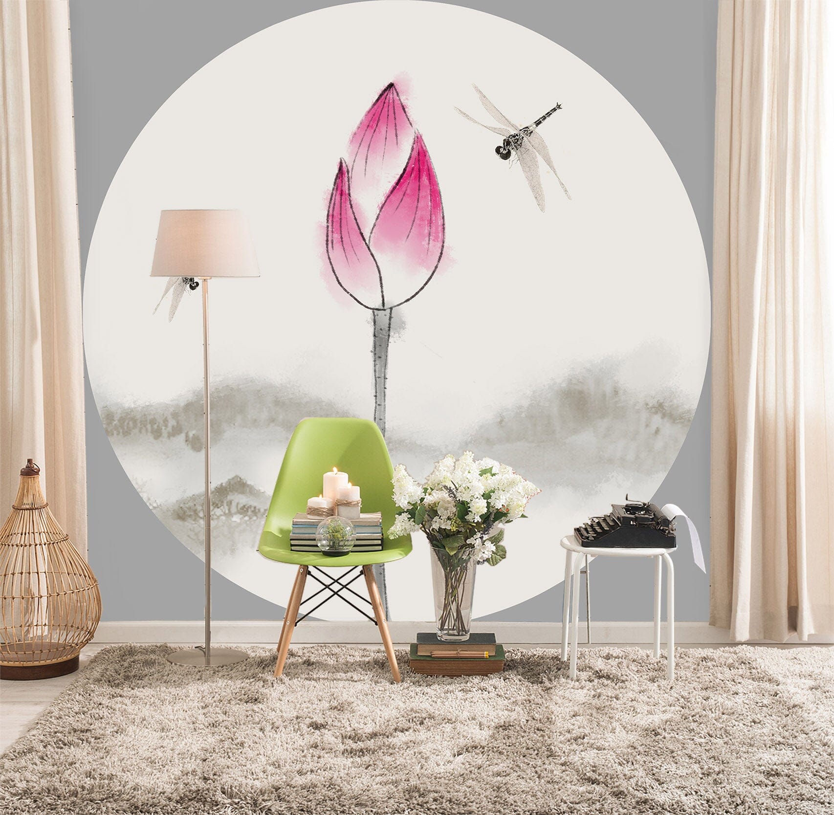 3D Moon Night Lotus 001 Wall Murals Wallpaper AJ Wallpaper 2