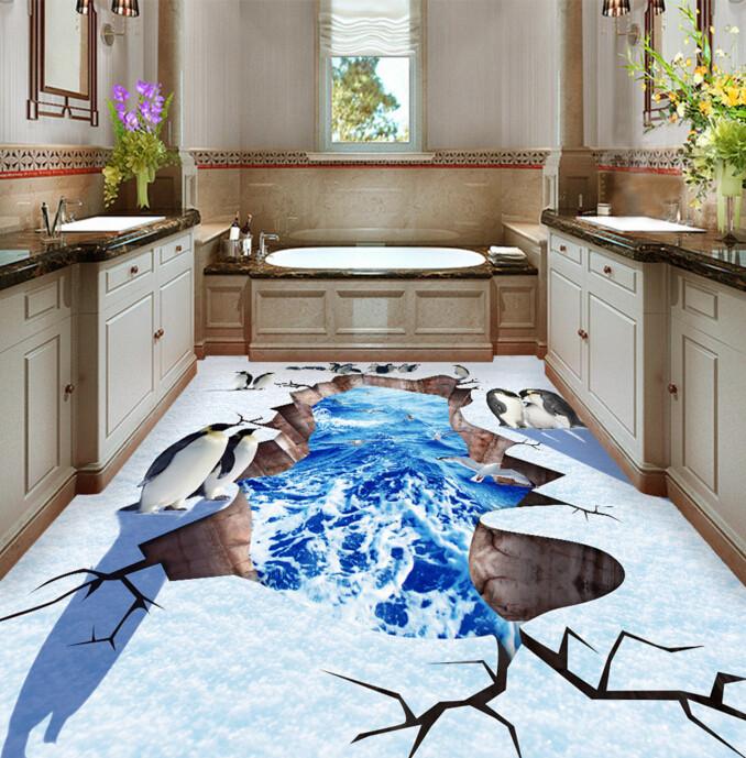3D Penguins Family Floor Mural Wallpaper AJ Wallpaper 2