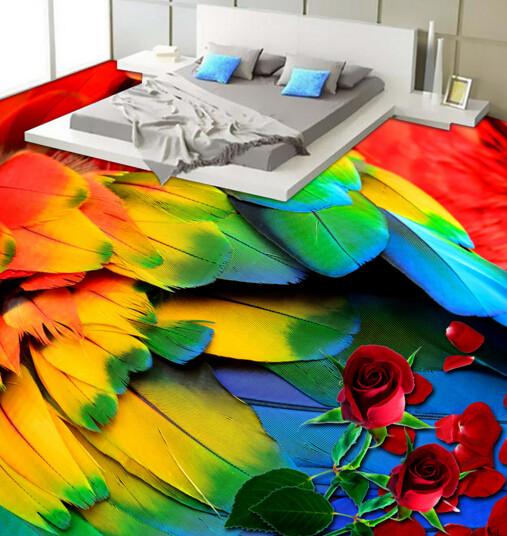 3D Colorful Feathers Floor Mural Wallpaper AJ Wallpaper 2