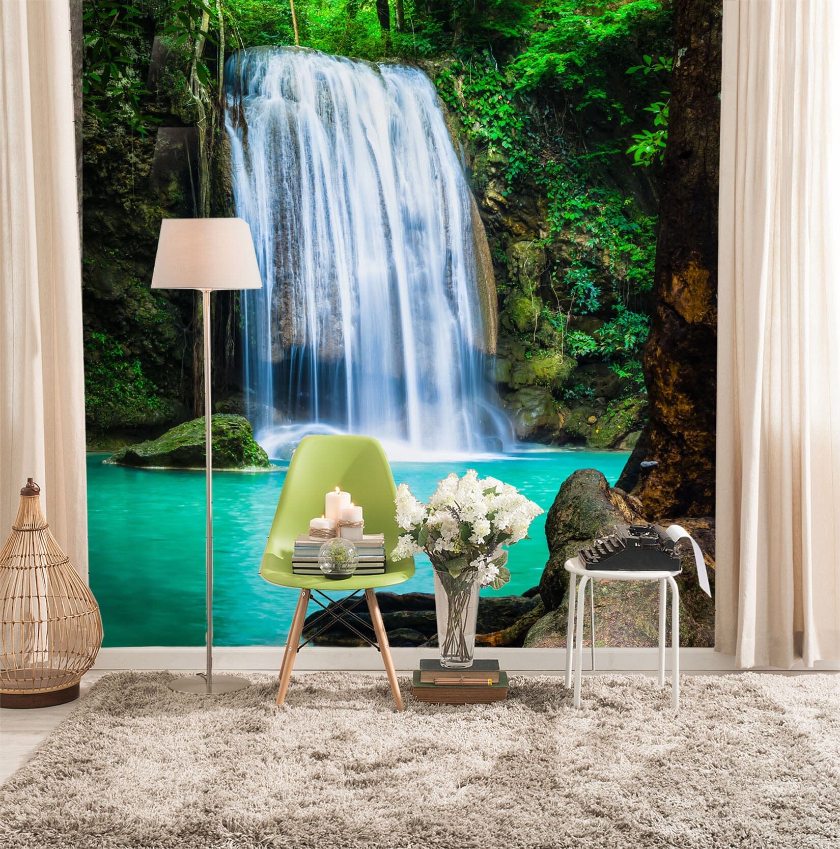 3D Forest Waterfall 127 Wall Murals Wallpaper AJ Wallpaper 2