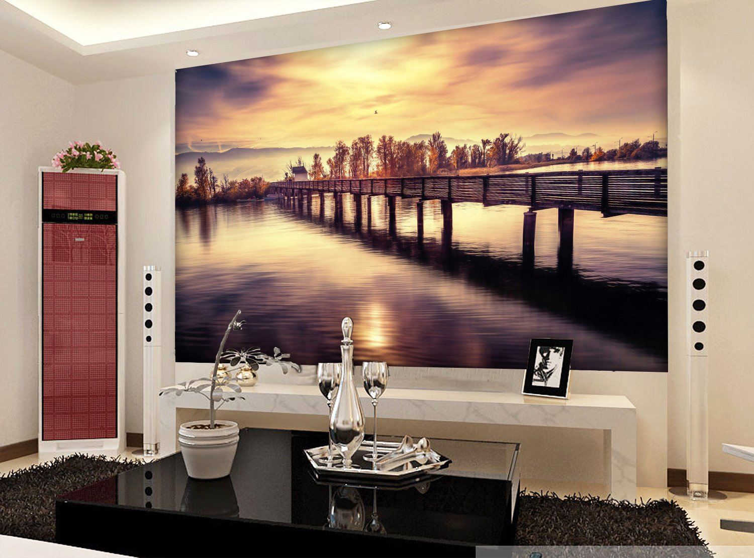 3D Sunset Trees Clouds River 298 Wallpaper AJ Wallpaper