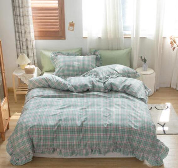 3D Green Plaid Lace 50077 Bed Pillowcases Quilt