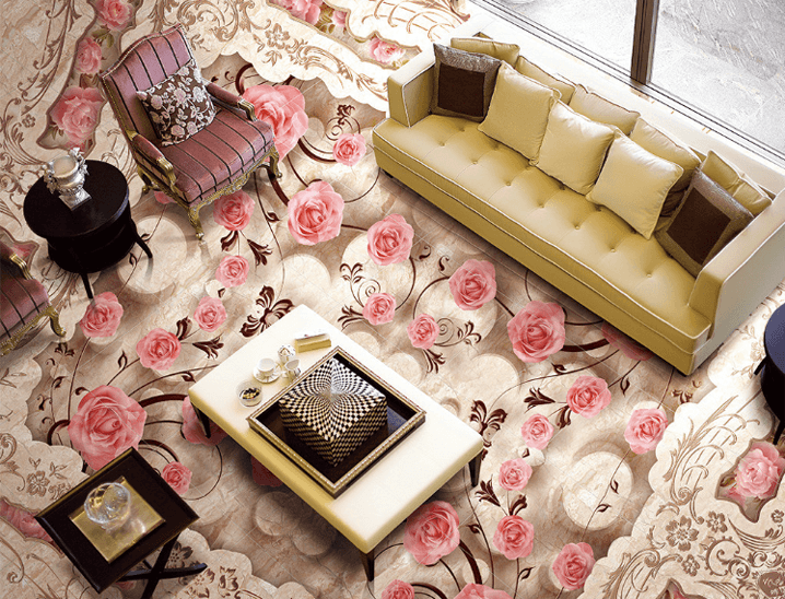 3D Pink Roses Floor Mural Wallpaper AJ Wallpaper 2