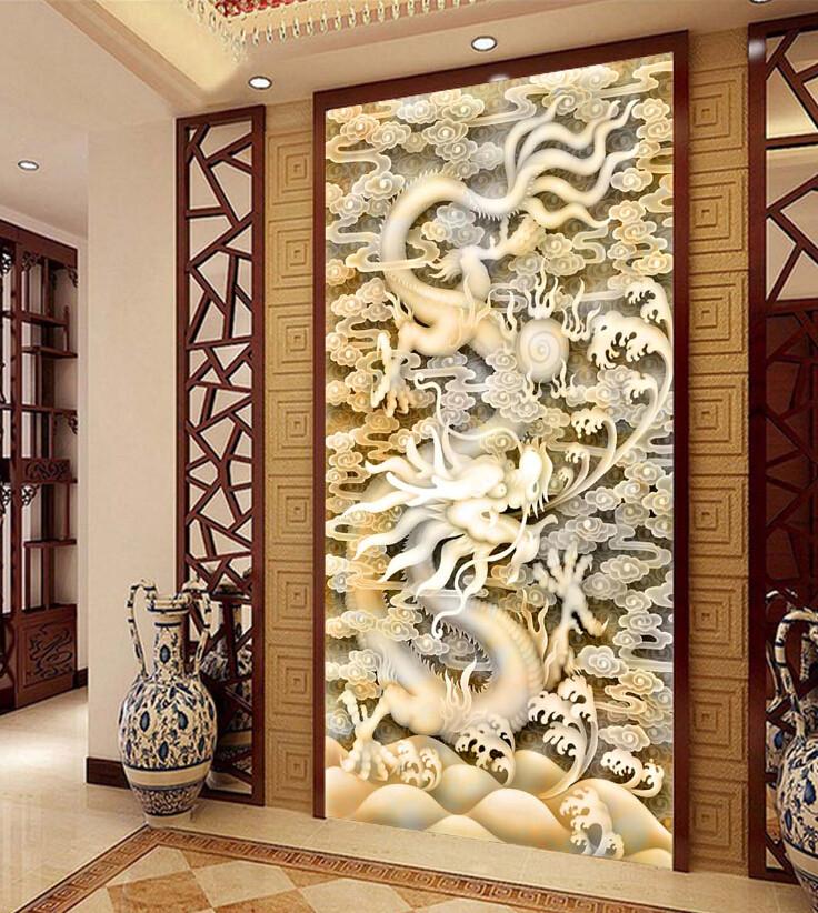 3D Carving Dragon Cloud Porch Wallpaper AJ Wallpaper 1