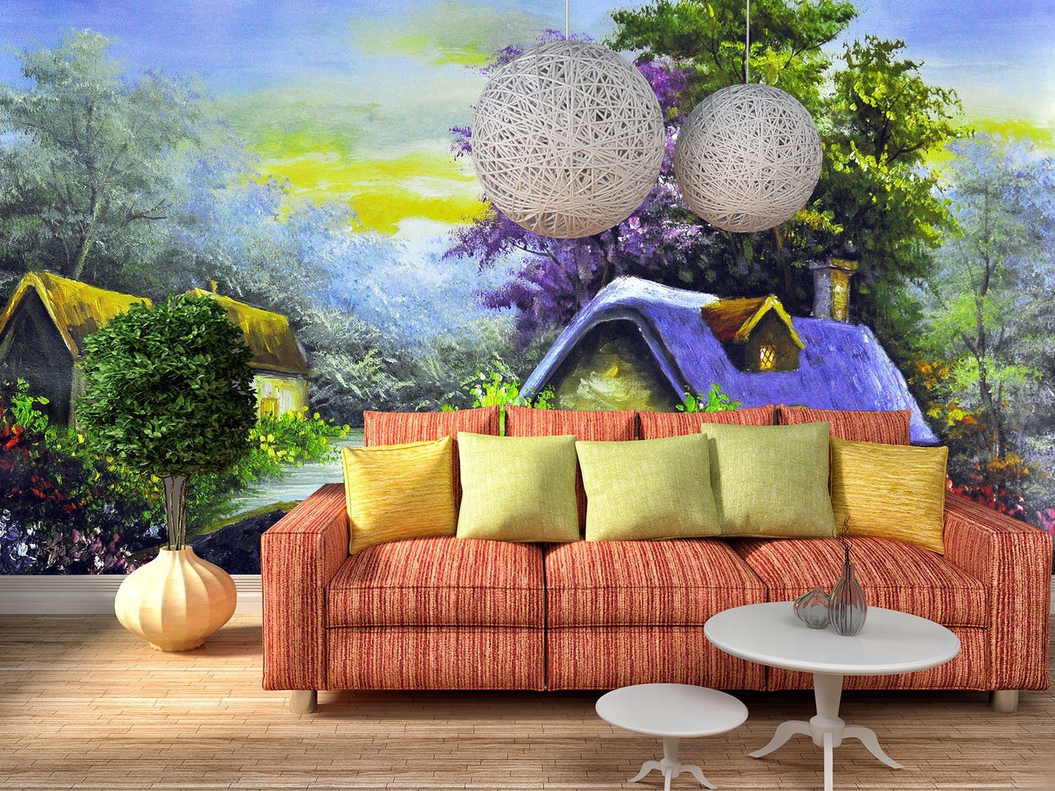 Village Scenery Painting Wallpaper AJ Wallpaper