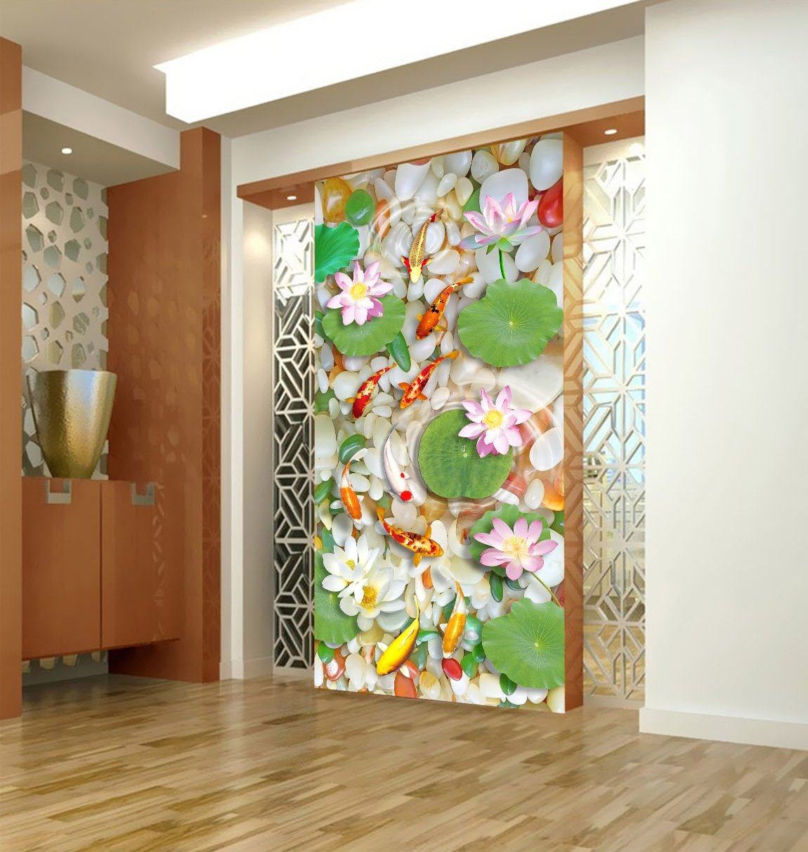 3D Fish Pond Lotus 368 Wallpaper AJ Wallpaper