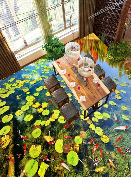 3D Lily Pad Floor Mural Wallpaper AJ Wallpaper 2