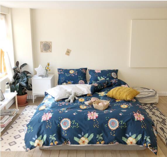 3D Dark Blue Flowers 30066 Bed Pillowcases Quilt