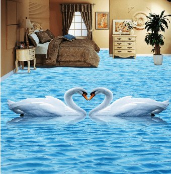 3D Swan Lovers 344 Floor Mural Wallpaper AJ Wallpaper 2