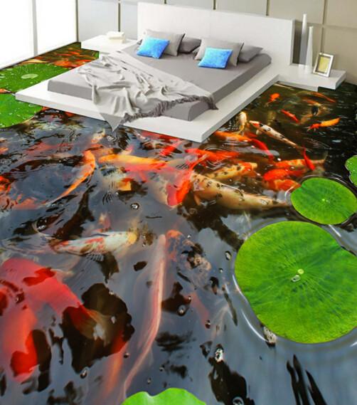 3D Lively Fish Pond Floor Mural Wallpaper AJ Wallpaper 2
