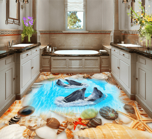 3D Swimming Dolphins Floor Mural Wallpaper AJ Wallpaper 2