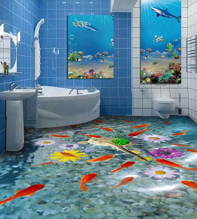 3D Beautiful Fish Pond Floor Mural Wallpaper AJ Wallpaper 2