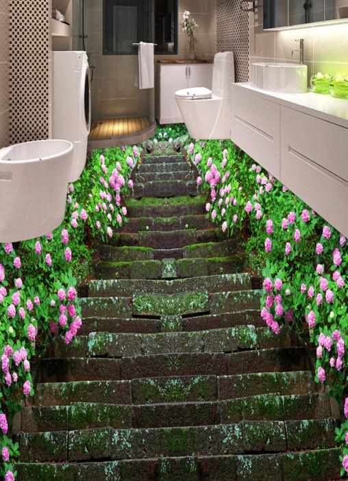 3D Mossy Stone Steps Floor Mural Wallpaper AJ Wallpaper 2