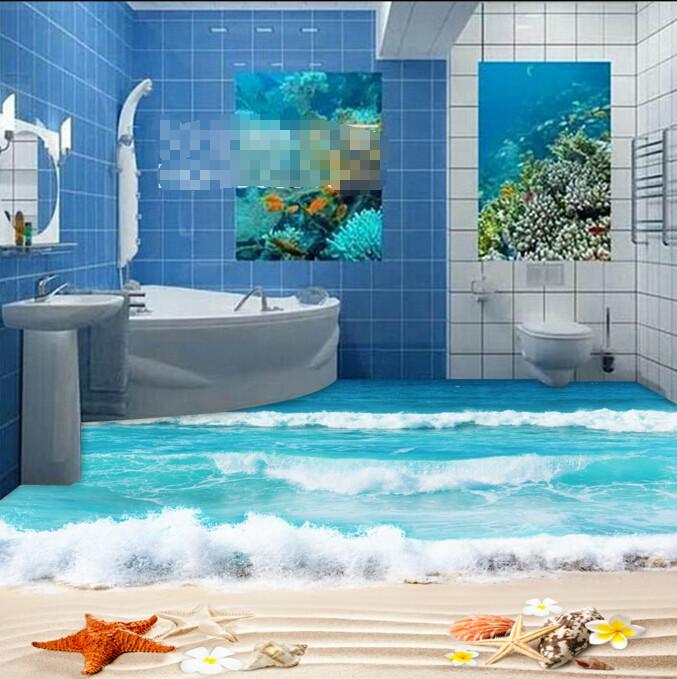 3D Beach Rolling Waves Floor Mural Wallpaper AJ Wallpaper 2