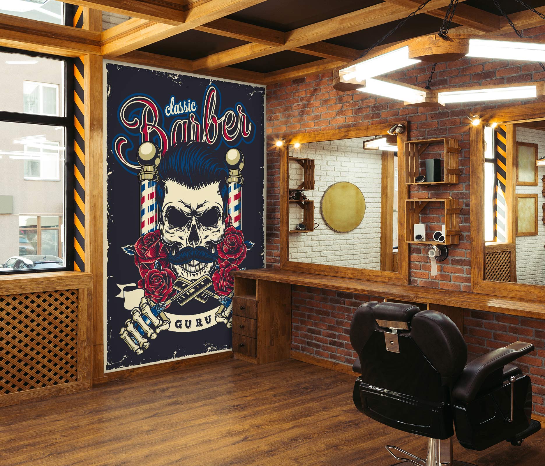 3D Rose Skull Haircut 115221 Barber Shop Wall Murals