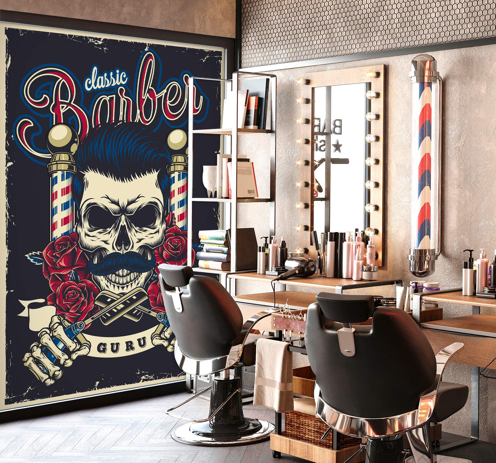 3D Rose Skull Haircut 115221 Barber Shop Wall Murals