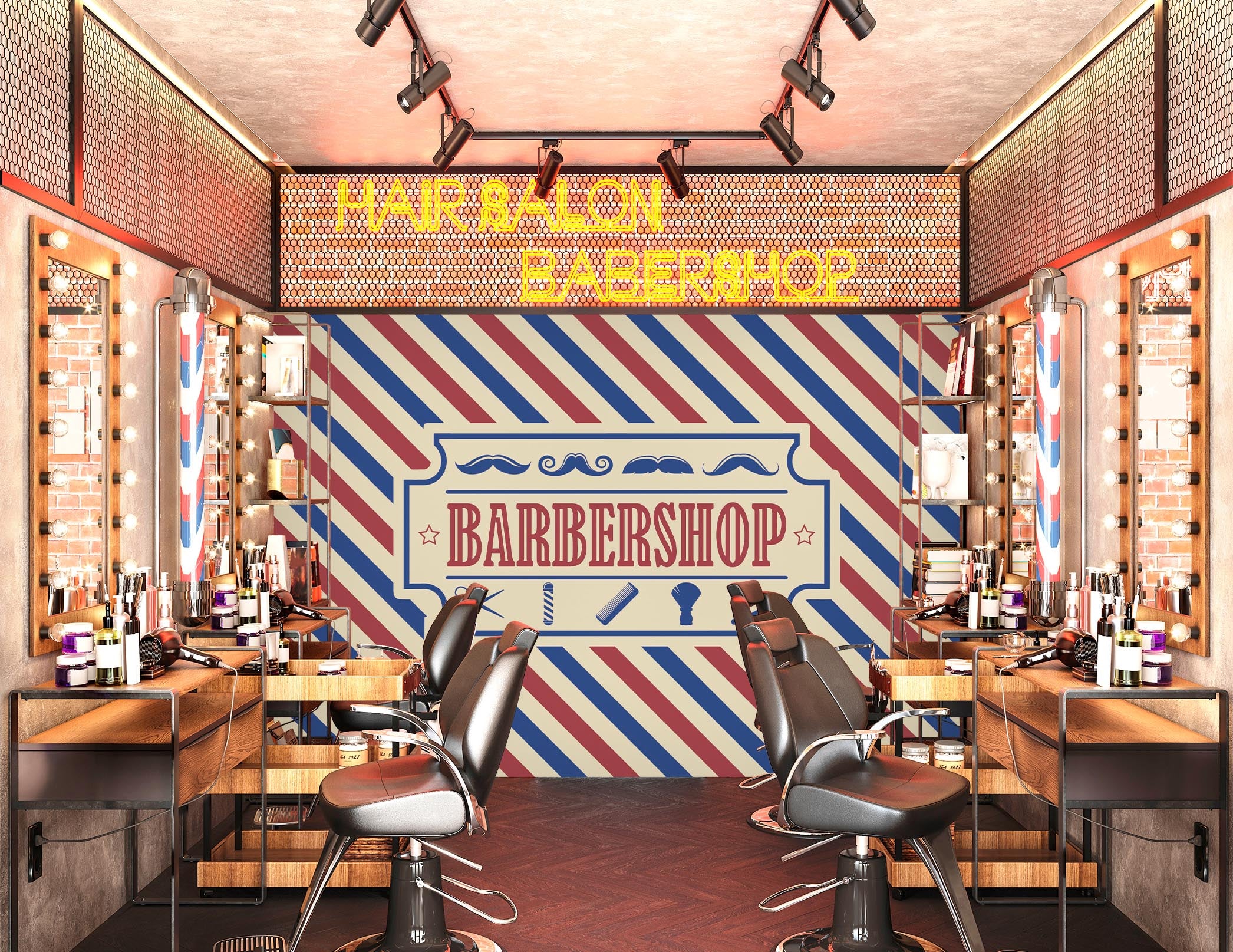 3D Colorful Stripes 115139 Barber Shop Wall Murals