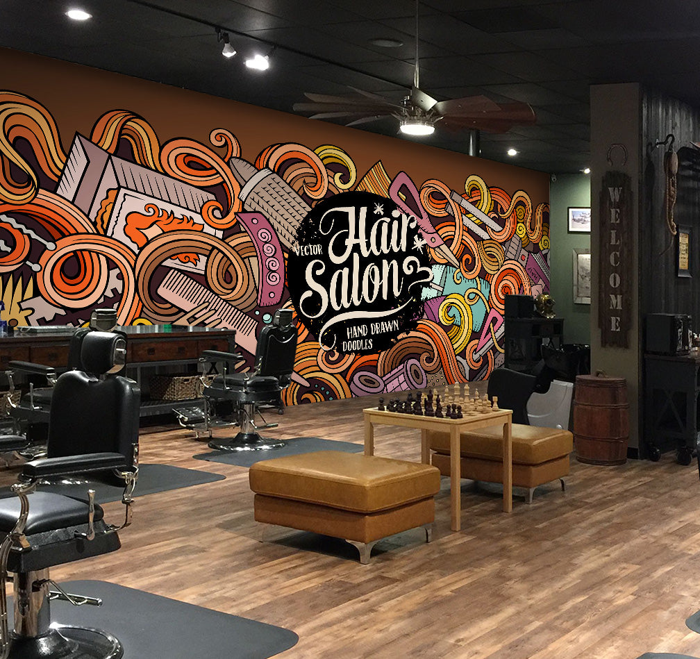 3D Colorful Pattern Comb 115146 Barber Shop Wall Murals