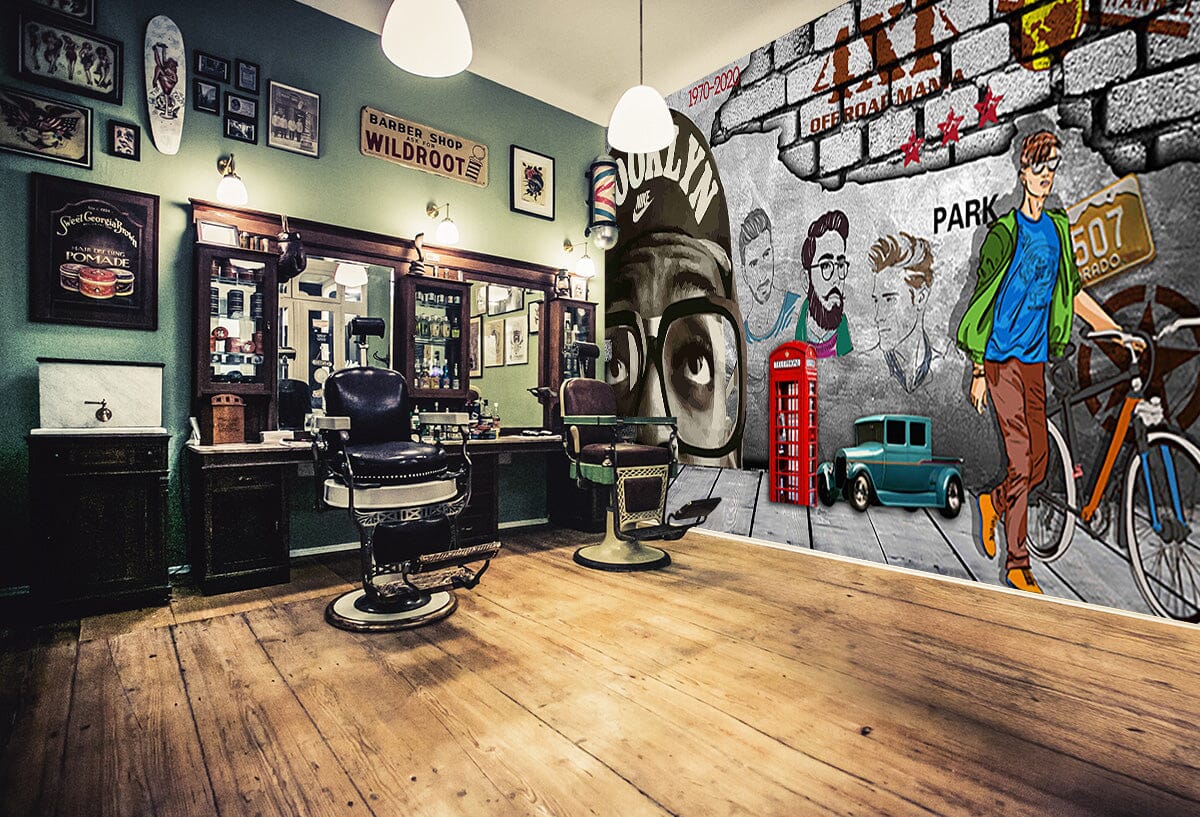 3D Phone Booth Car 1461 Barber Shop Wall Murals Wallpaper AJ Wallpaper 2