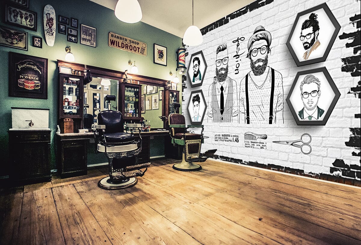 3D Short Hair 1412 Barber Shop Wall Murals Wallpaper AJ Wallpaper 2
