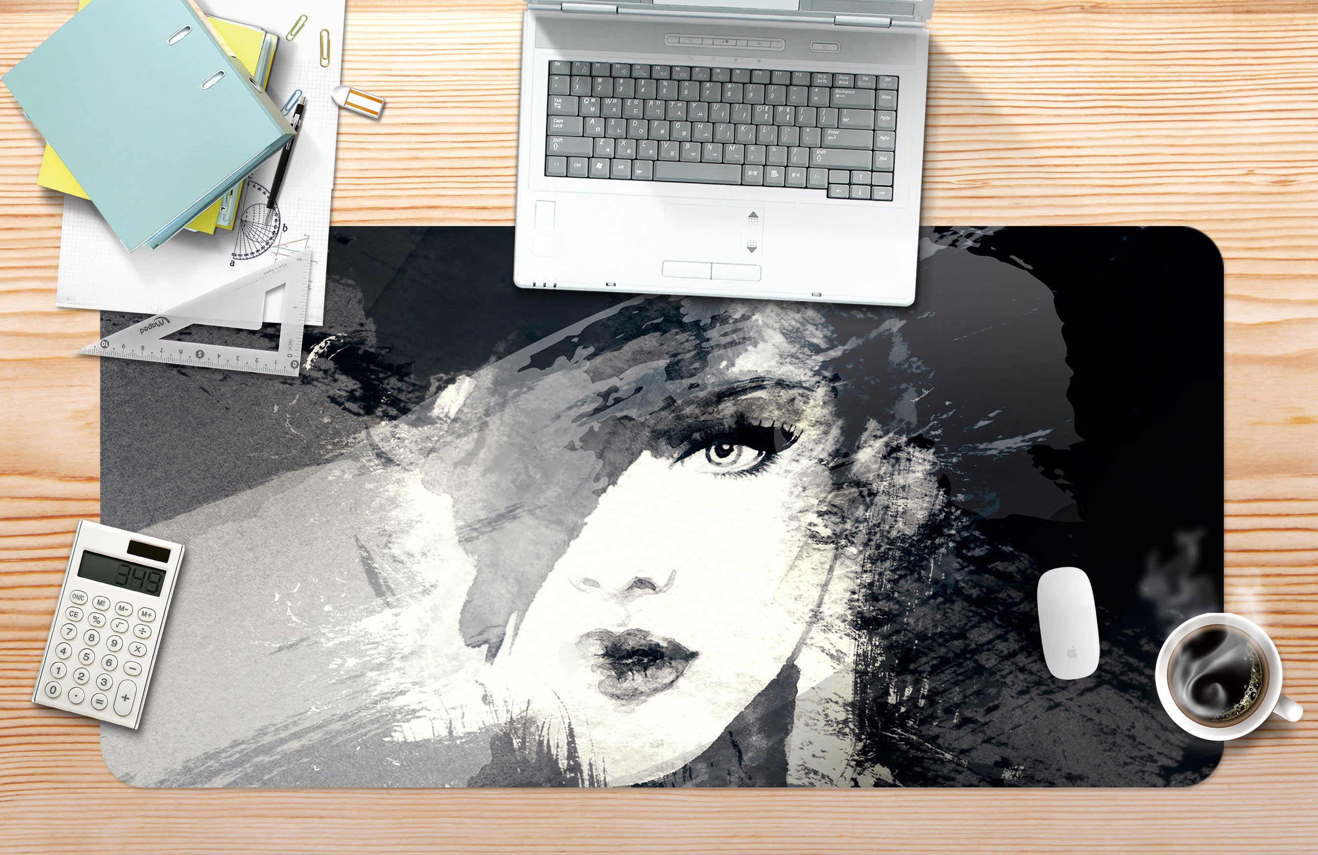3D Black Gray Woman 17127 Desk Mat