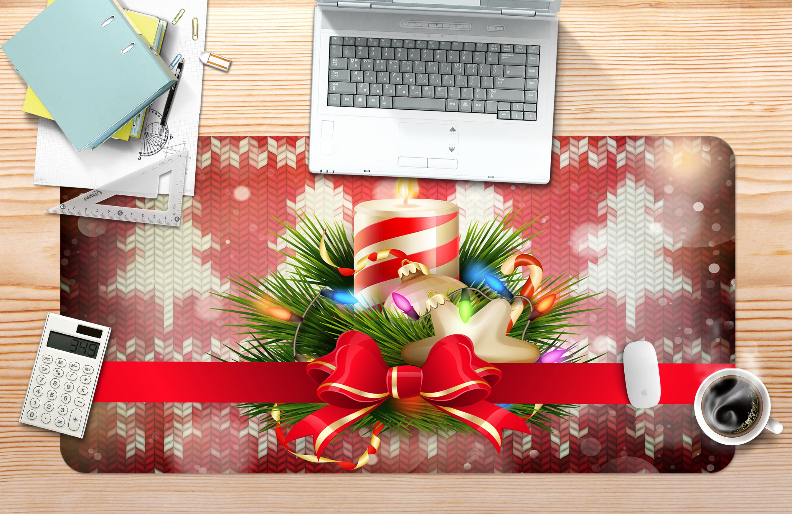 3D Candle Bowknot 51178 Christmas Desk Mat Xmas