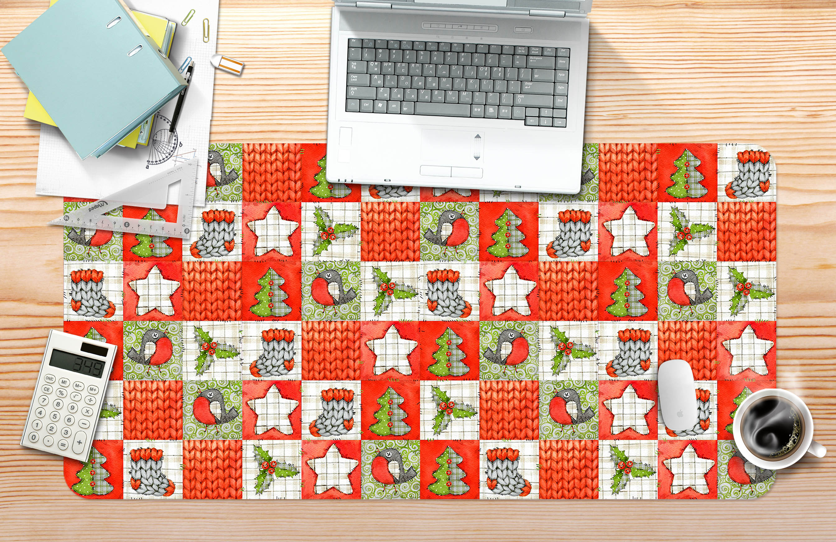 3D Star Socks Square Pattern 51192 Christmas Desk Mat Xmas