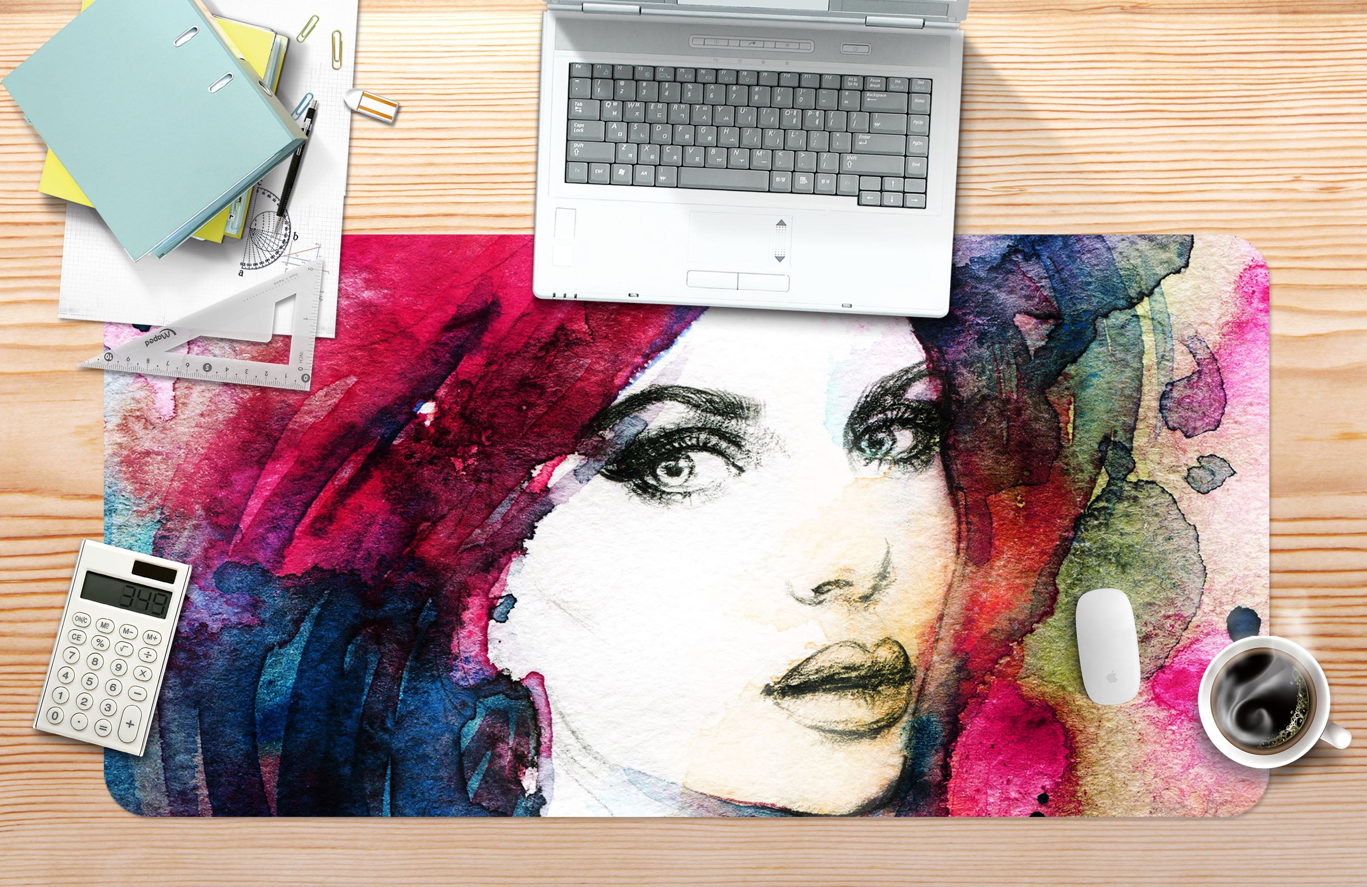3D Colorful Ink Female 17118 Desk Mat