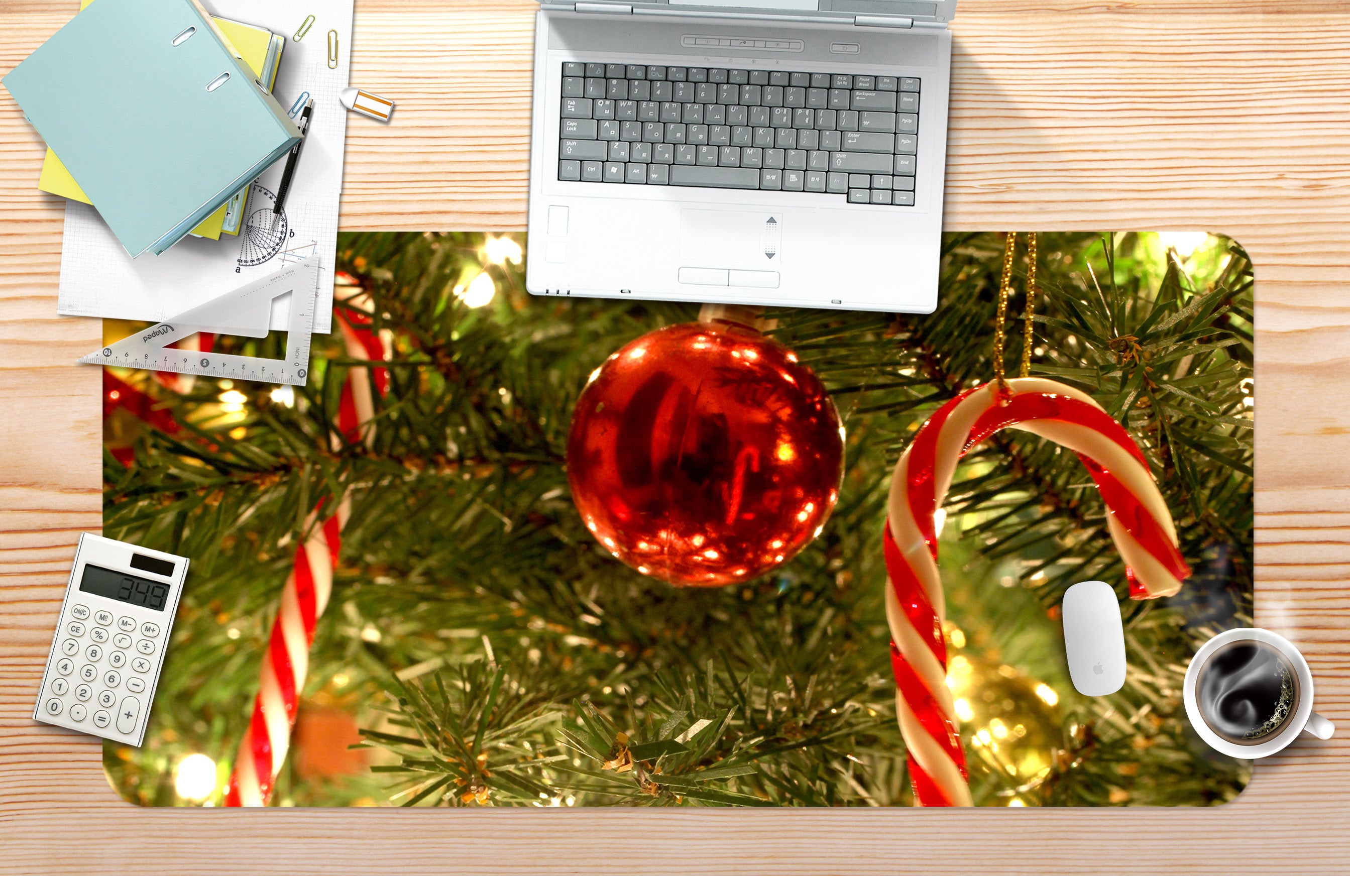 3D Candy Cane Red Ball 51225 Christmas Desk Mat Xmas