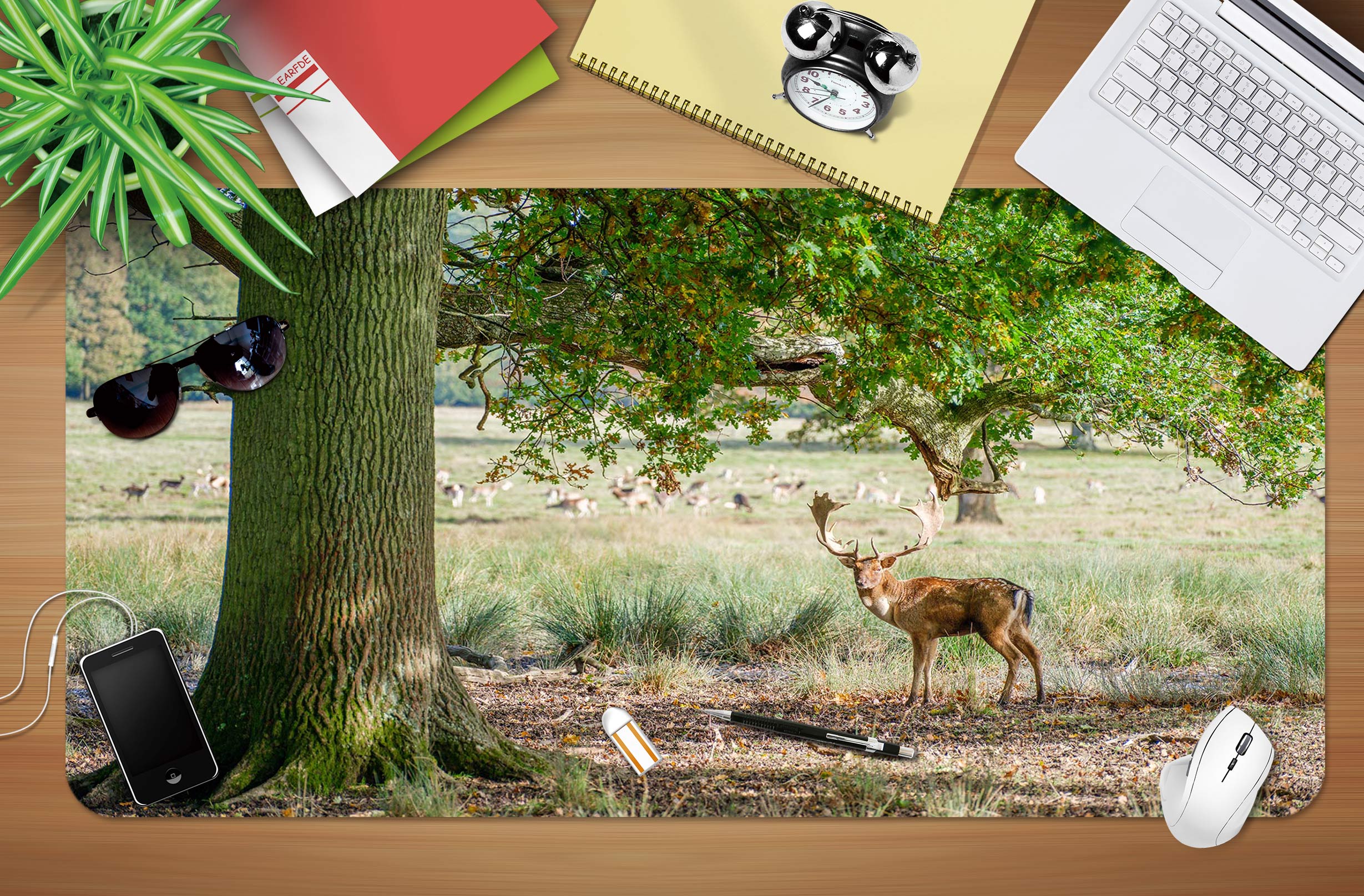 3D Big Tree Deer 12440 Assaf Frank Desk Mat