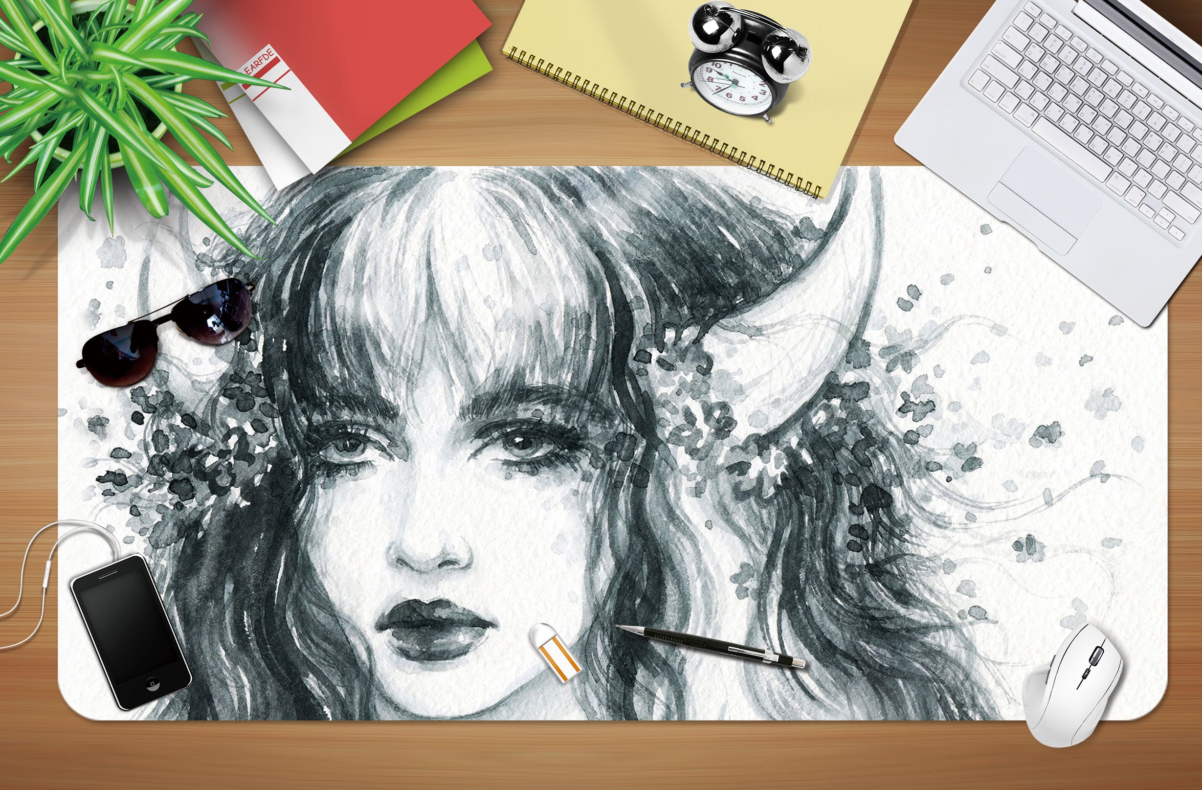 3D Horned Girl 17161 Desk Mat