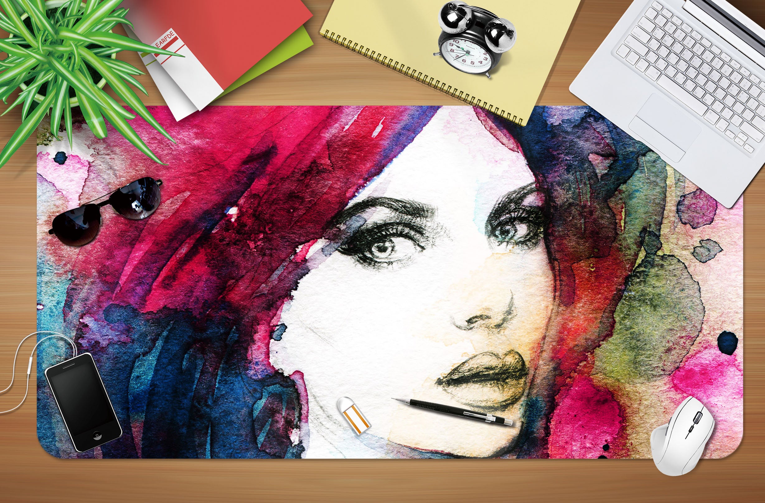 3D Colorful Ink Female 17118 Desk Mat