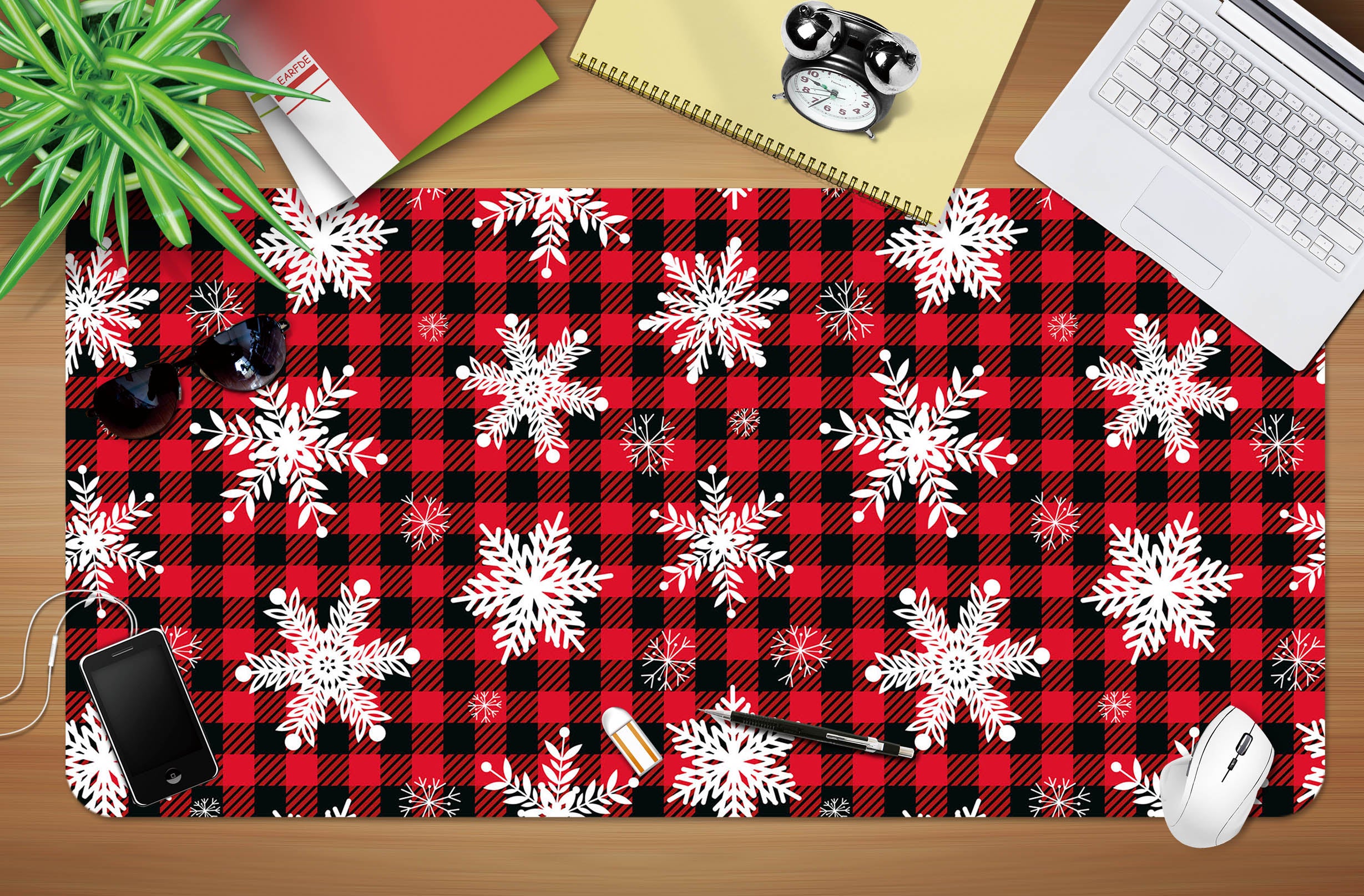 3D Snowflake Black Red Plaid 51244 Christmas Desk Mat Xmas