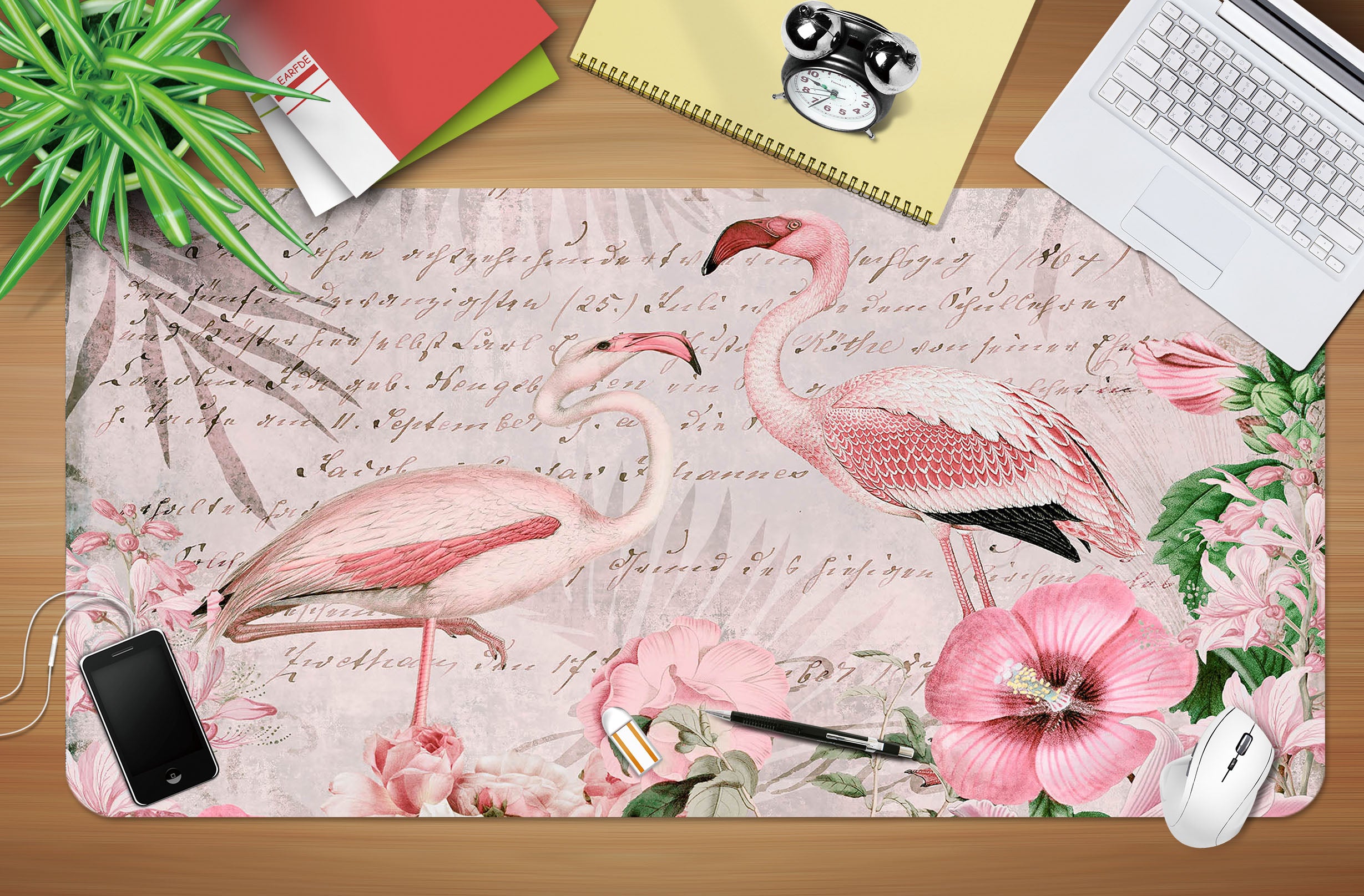 3D Pink Flamingo Flower 994 Andrea Haase Desk Mat