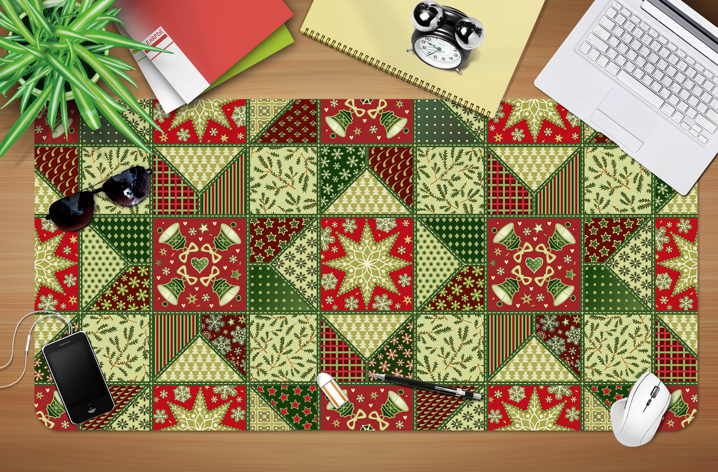 3D Green Checkered Pattern 51211 Christmas Desk Mat Xmas
