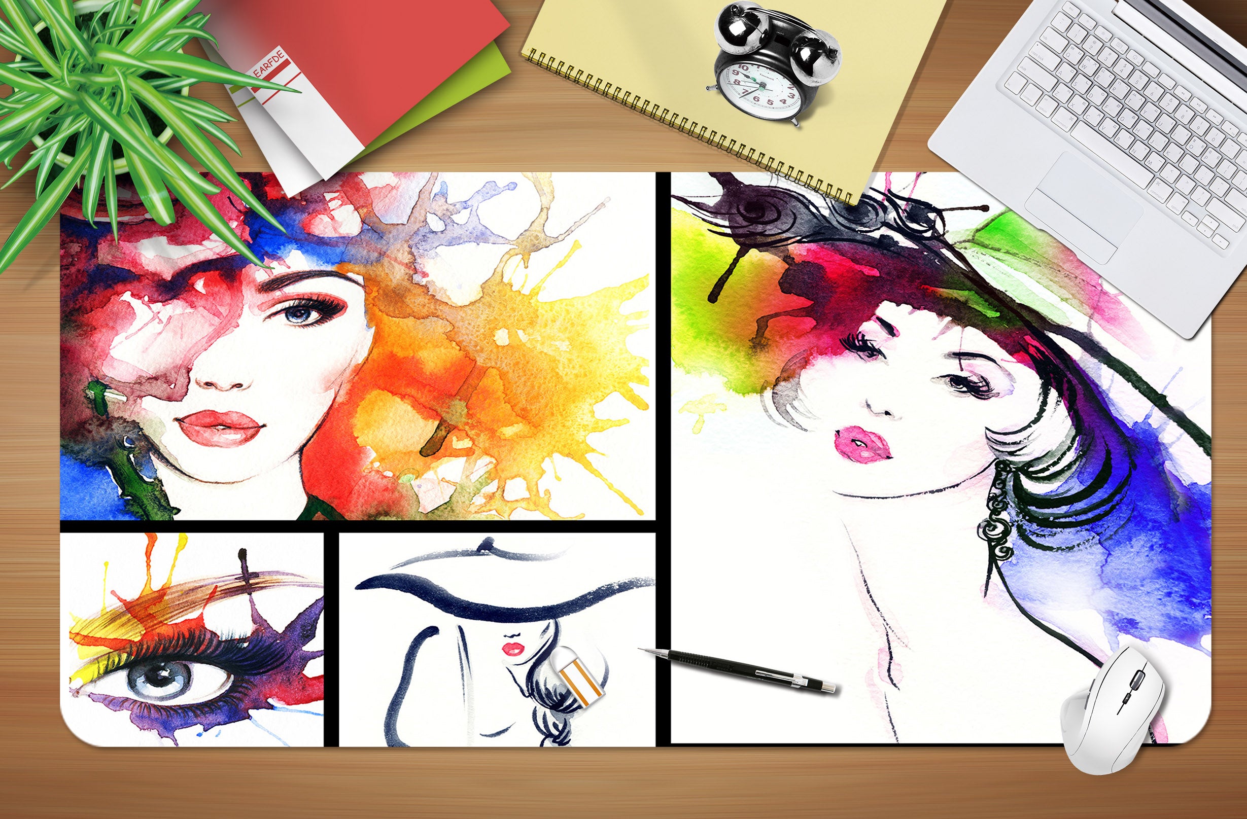 3D Watercolor Female 17116 Desk Mat