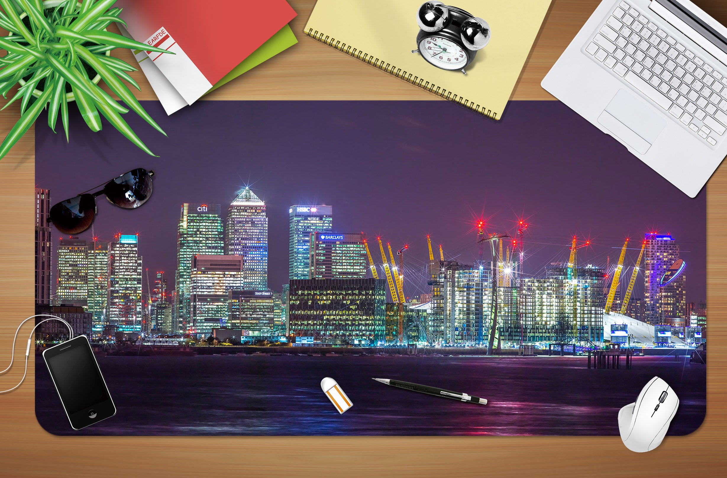 3D Night Building 7754 Assaf Frank Desk Mat