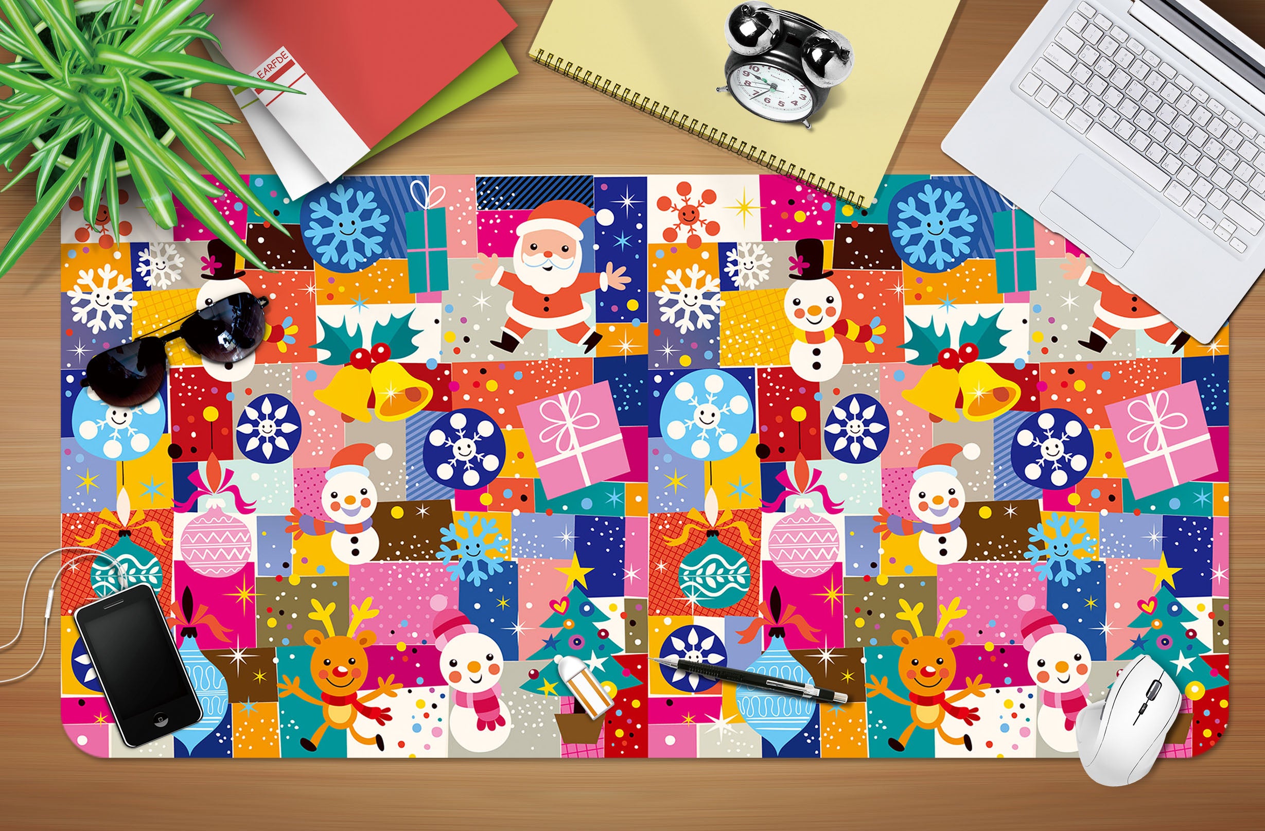 3D Snowman Santa Colored Square 51171 Christmas Desk Mat Xmas