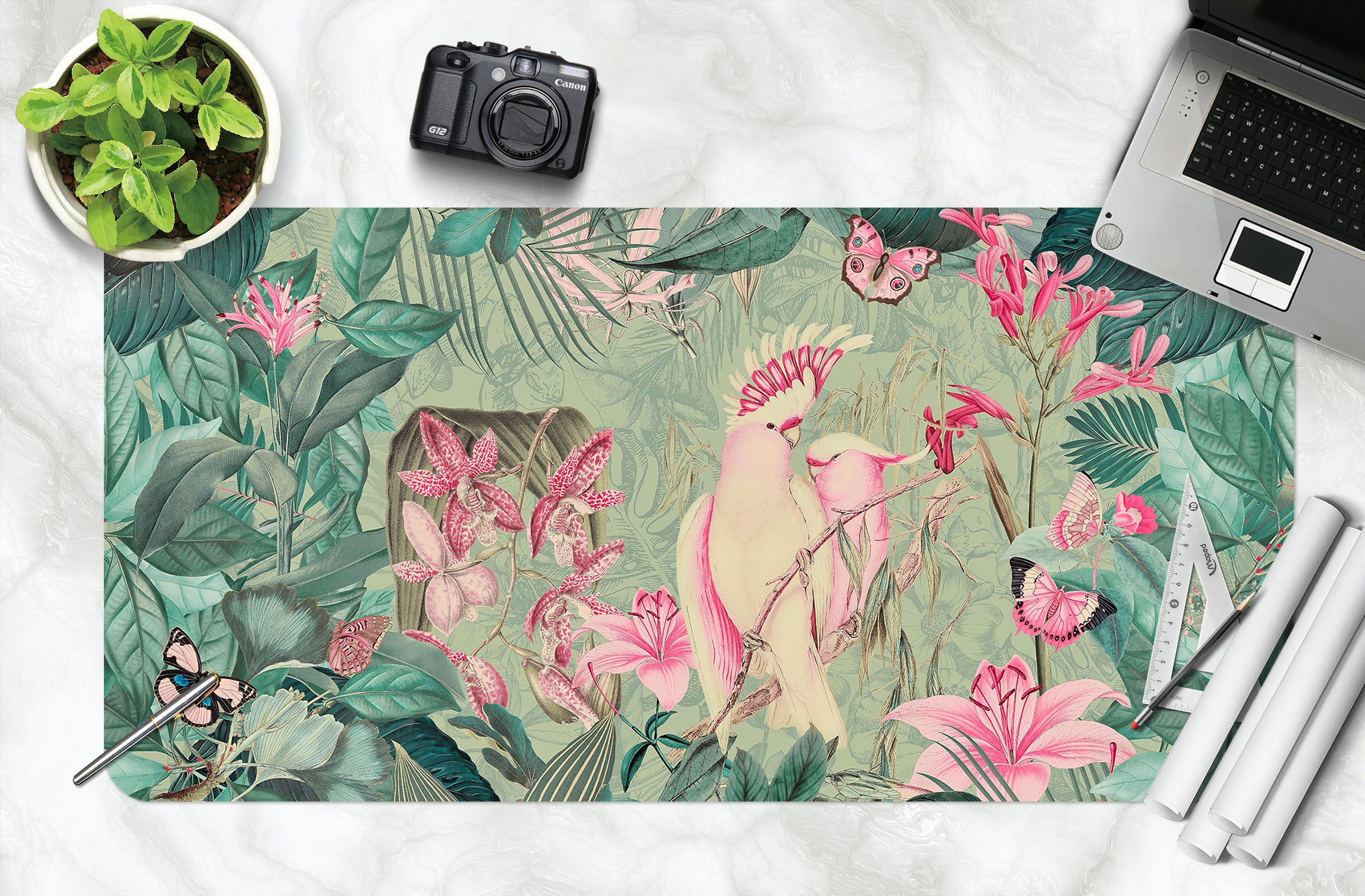 3D Pink Parrot Lily 991 Andrea Haase Desk Mat