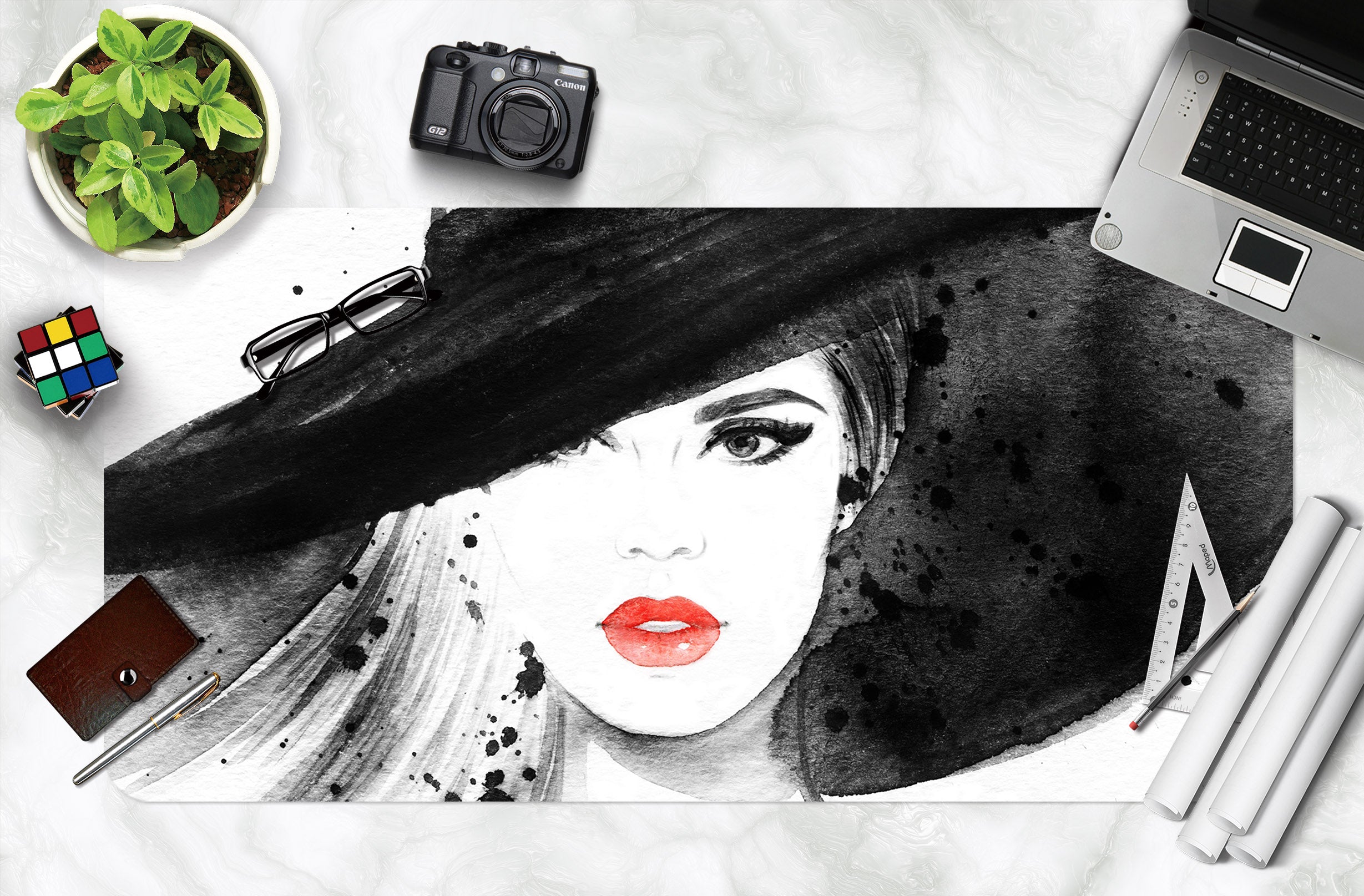 3D Black Hat Female 17155 Desk Mat