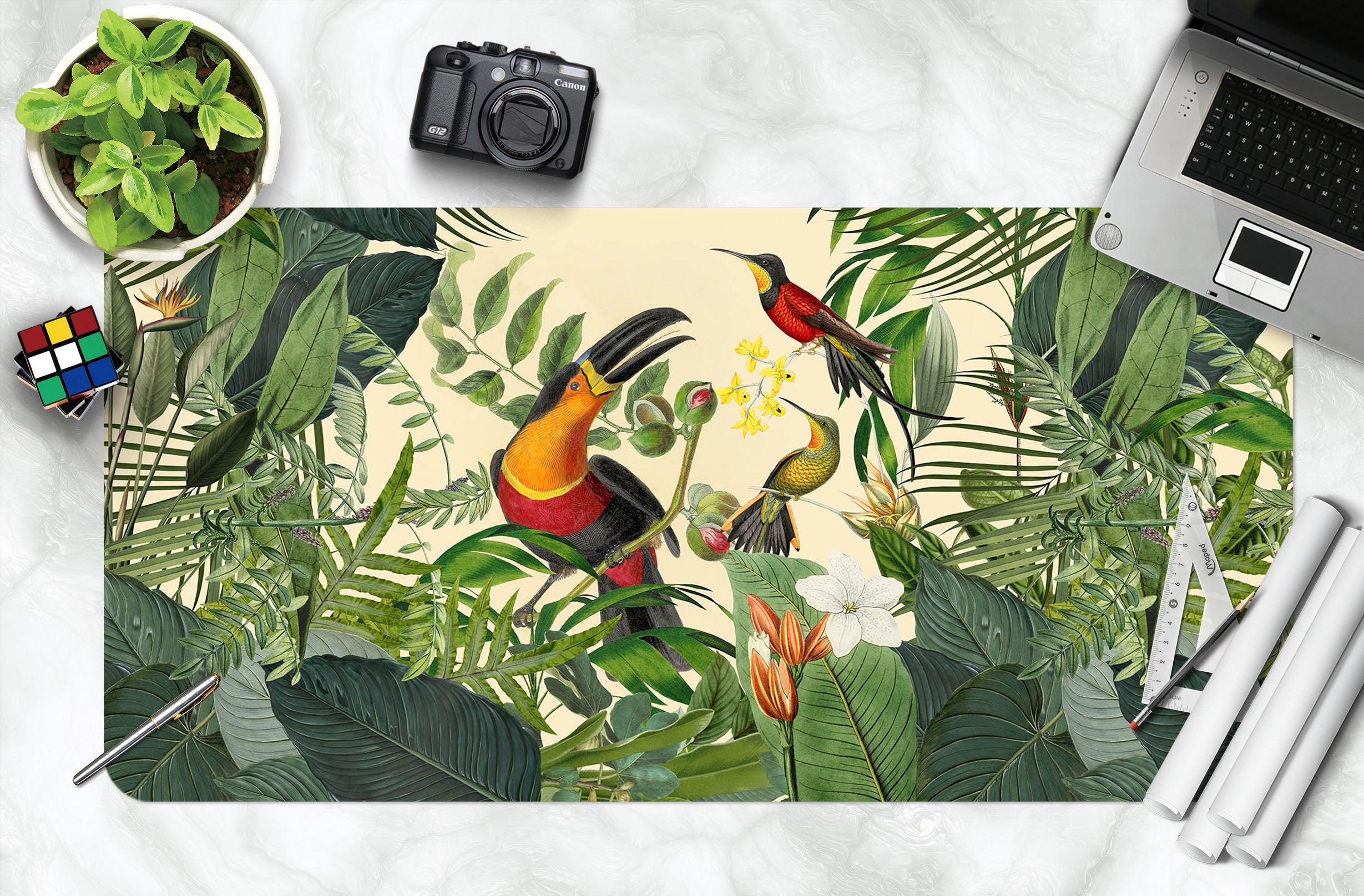 3D Green Leaf Bird 986 Andrea Haase Desk Mat